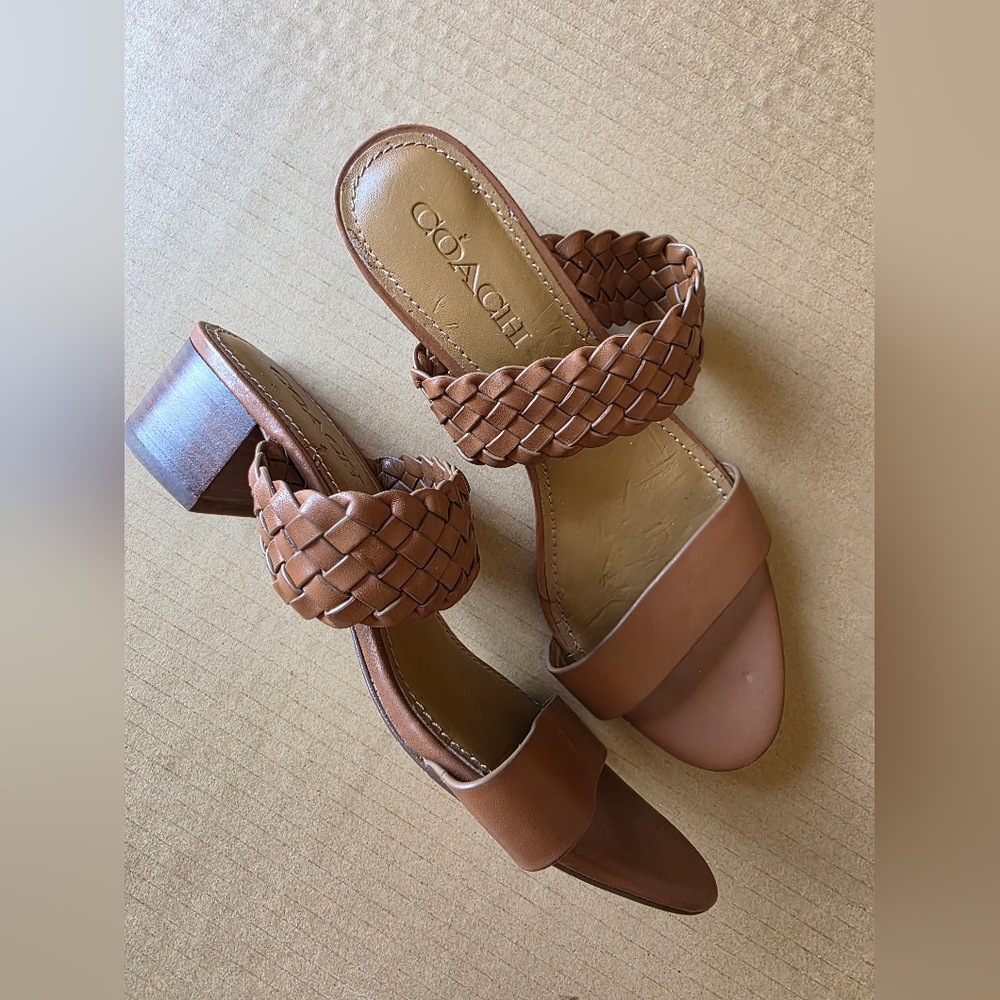🌸Coach Tan Braided Heels with Block Heel Size 8‎